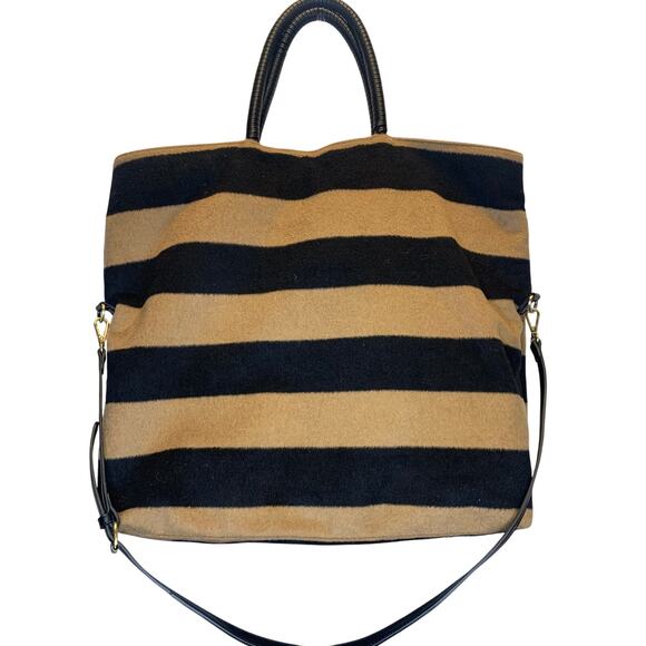 Anthropologie Striped Fuzzy Tote Bag  pouch included - Picture 1 of 13